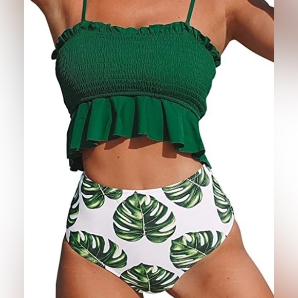 Two Piece Bikini Set Stripe Full Coverage Swimsuit Tummy Control Padded S - Picture 2 of 5